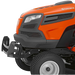 Close-up of a Husqvarna lawn mower on a white background