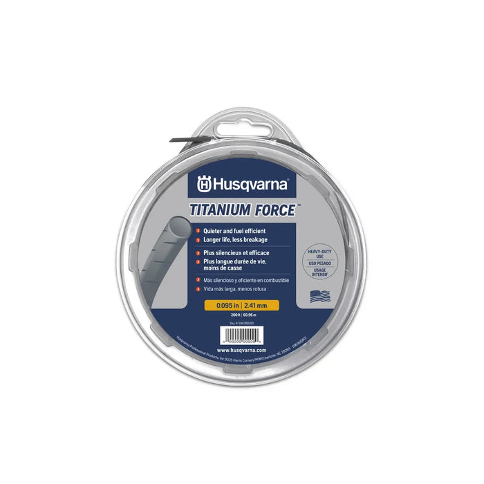 Husqvarna Titanium Force string trimmer line packaging on a white background
