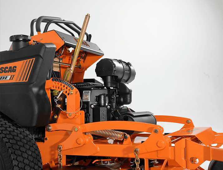 Scag V-Ride II 52in Velocity Plus stand-on mower, cutter deck lift system