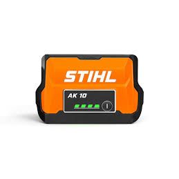 STIHL battery pack with 'AK 10' label on a white background