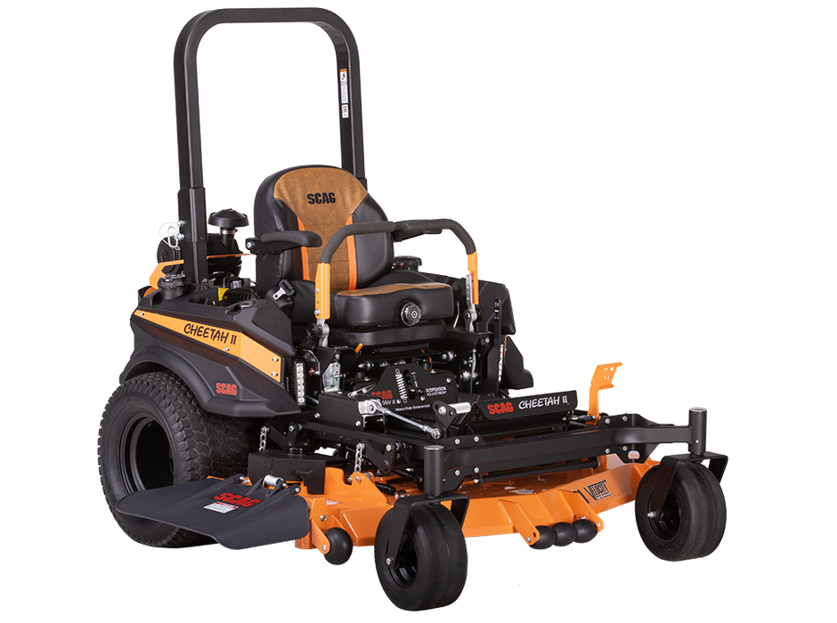 Scag Cheetah II 61in Velocity Plus zero turn mower, 3/4 front view