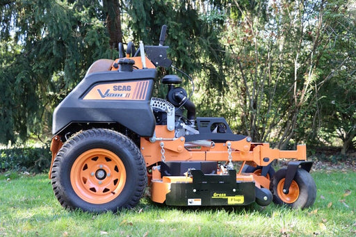 GrassFlap 41SM50-H5L-B14 chute blocker with H5L hand lever on a Scag mower (view 1)
