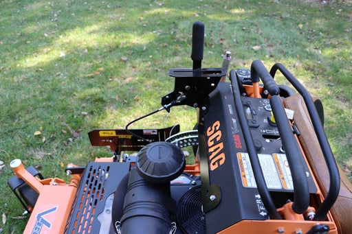 GrassFlap 41SM50-H5L-B14 chute blocker with H5L hand lever on a Scag mower (view 2)