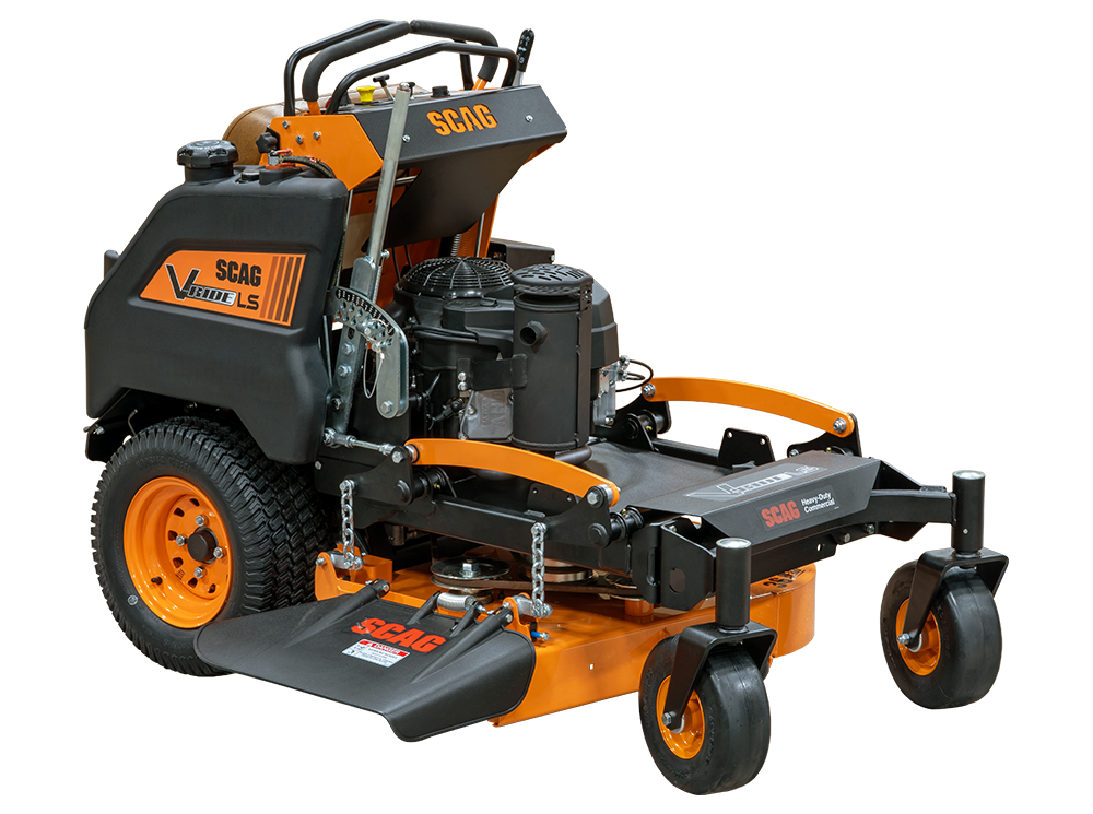 Scag V-Ride LS 48in Hero stand-on mower, 3/4 front view