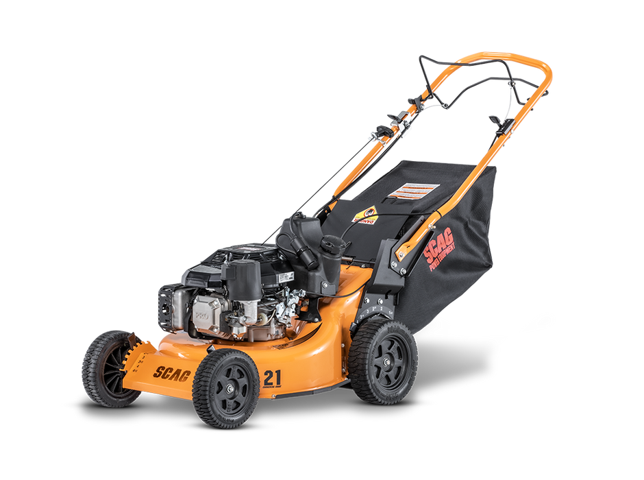 Scag SFC-21 21in commercial walk-behind mower, 3/4 front view