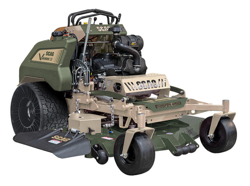 Scag V-Ride II 52in Simply The Brave stand-on mower, 3/4 front view