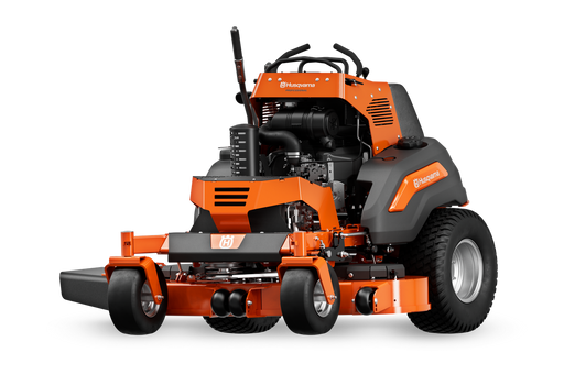 Husqvarna V554X stand-on mower, front three-quarter view