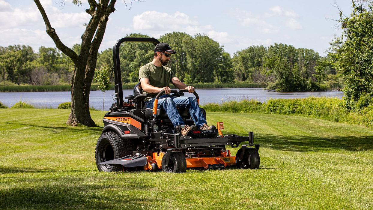 Scag Cheetah II 72in Velocity Plus zero turn mower, mowing in use