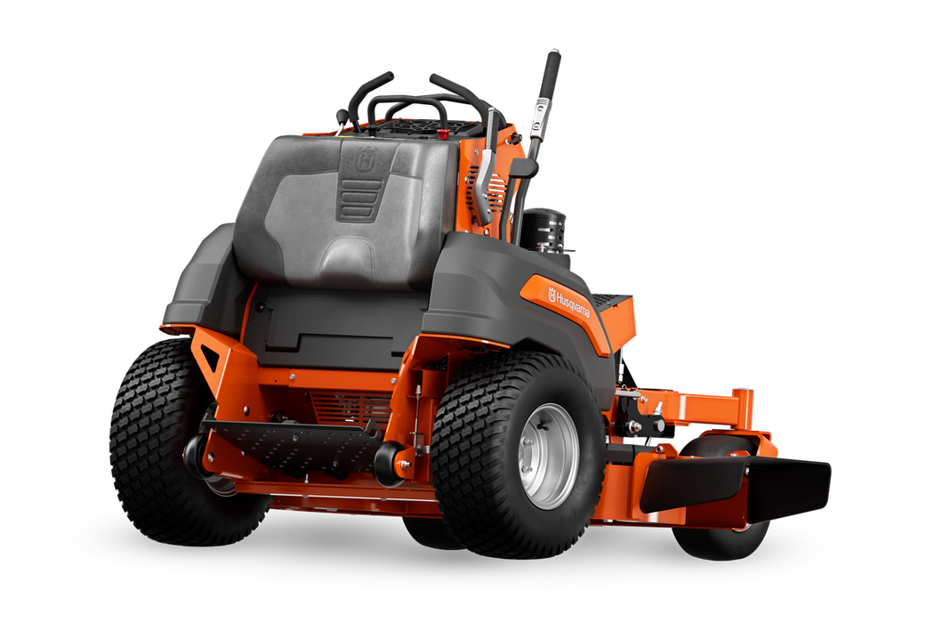 Husqvarna V554X stand-on mower, rear three-quarter view