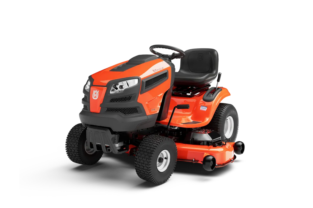 Husqvarna TS 120 riding lawn mower, front three-quarter view