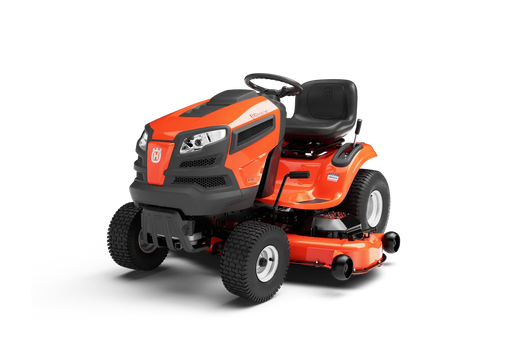 Husqvarna TS 120 riding lawn mower, front three-quarter view