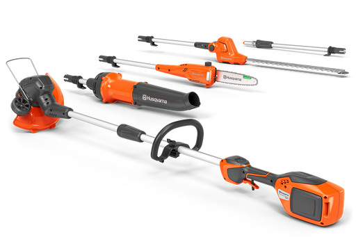 Husqvarna FLXi system: 110iL trimmer with DP110 pole saw and other FLXi attachments