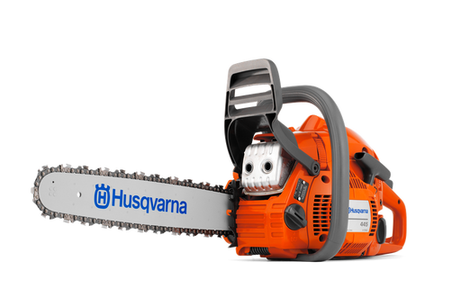 Husqvarna 445 gas chainsaw, side view with guide bar (article 970709018)