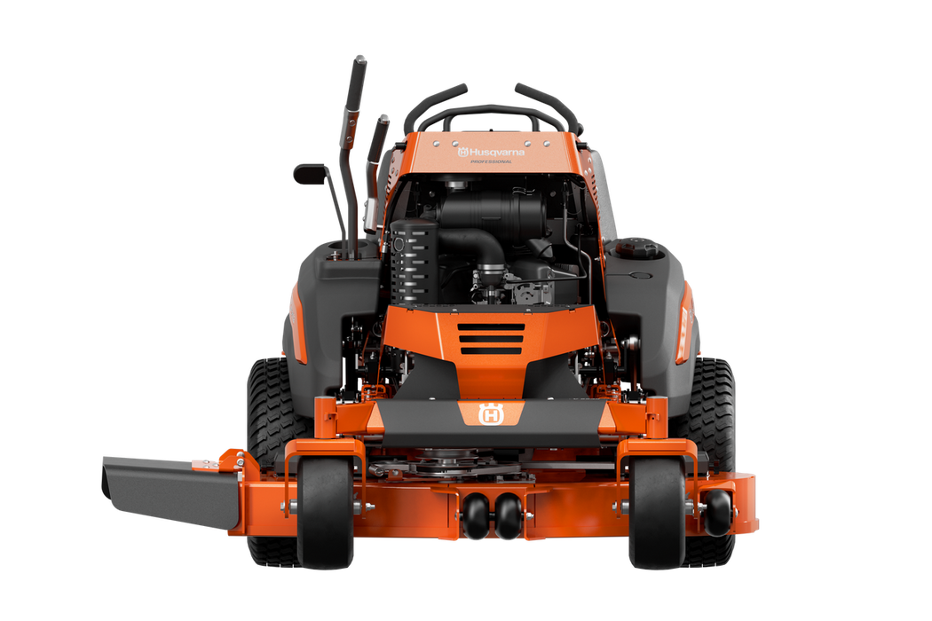 Husqvarna V554X stand-on mower, rear view of operator platform