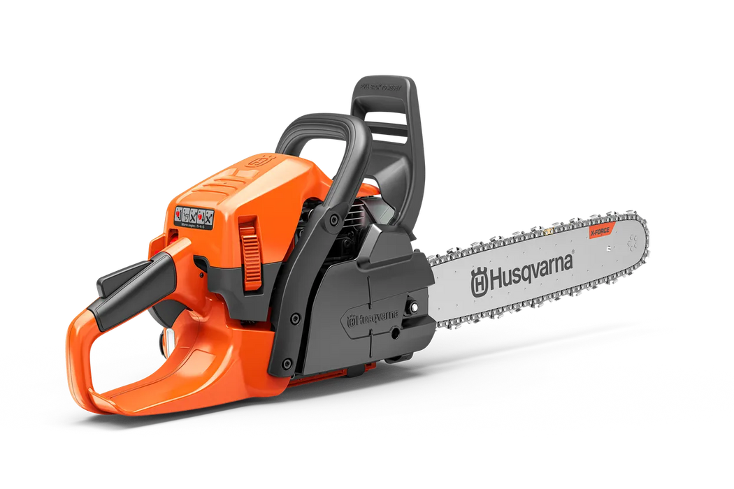 Husqvarna 445s gas chainsaw, left side view