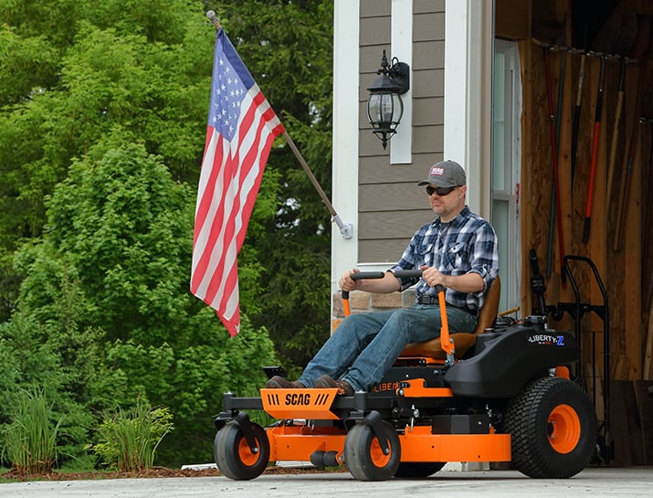 Scag Liberty Z 48in Hero zero turn mower, mowing in use