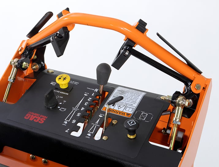 Scag SWZT 61in Hero walk-behind mower, ergonomic control console